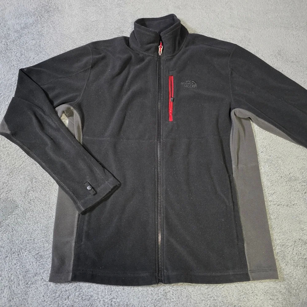 The North Face Mens M Full Zip‎ Fleece Jacket Black Grey Colorblock Mock Neck